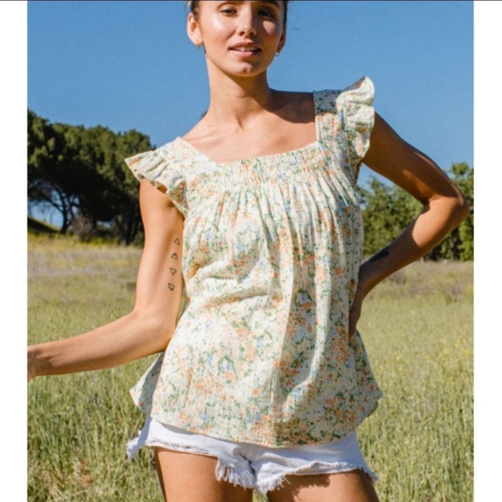 51356 Ruffled Floral Babydoll Top